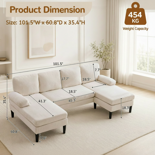101 Inch Chenille U Shaped Sectional Sofa Double Chaise