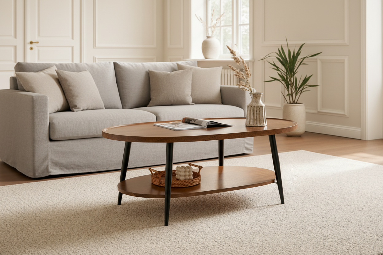 47 Inch Espresso Oval Double Layer Coffee Table
