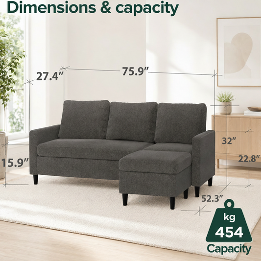 Dark Grey L Shaped Sectional Sofa Small Space