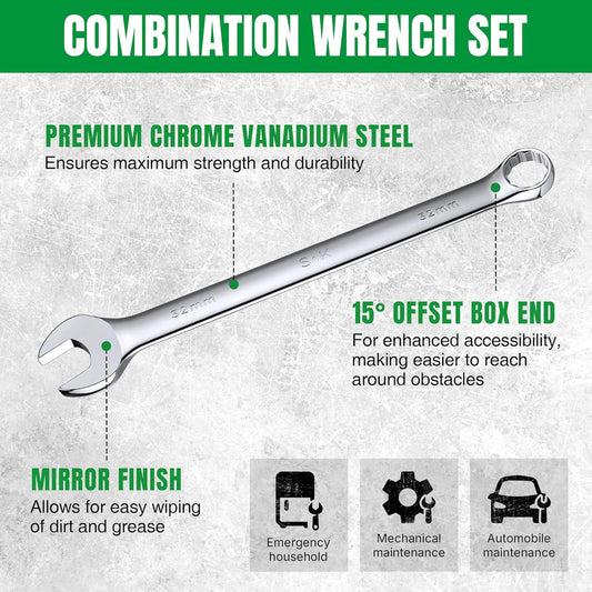 SK 42-Piece Wrench Set, SAE & Metric, SuperKrome Finish