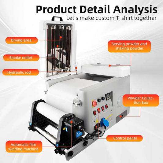 A3 Economic Automatic DTF Powder Shaker and Dryer Machine 13.4in (340mm), Automatic Powder Shaking Machine with 4 Lamps for Even Heating for DTF Printing on T-Shirts Clothes