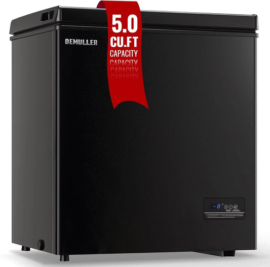 Chest Freezer 5.0Cubic Feet Deep Freezer Freestanding Freezers with 2 Removable Stainless Steel Basket, Mini Freezer Top Open Door Compact Freezer with Electronic Control 41 to -15BLACK