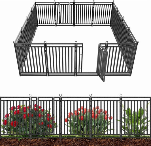 Petorldog Decorative Garden Fence Metal Dog Fence Outdoor for Yard, 36ft (L) x 40in (H), 14 Panels + 2 Gates, No Dig