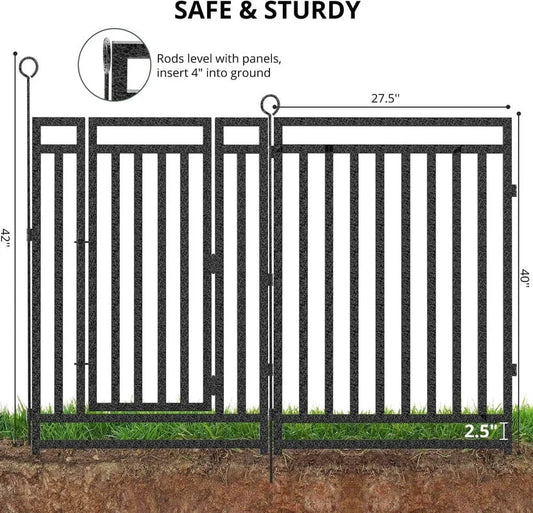 Petorldog Decorative Garden Fence Metal Dog Fence Outdoor for Yard, 36ft (L) x 40in (H), 14 Panels + 2 Gates, No Dig