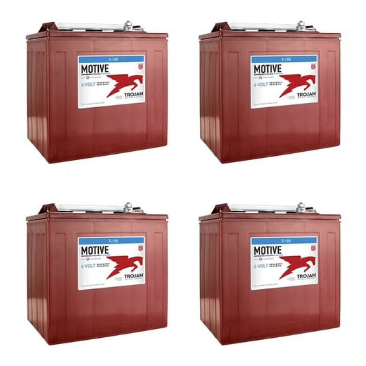 Trojan T - 105 - 6V 225ah Deep Cycle Golf Cart Batteries (Pack of 4)