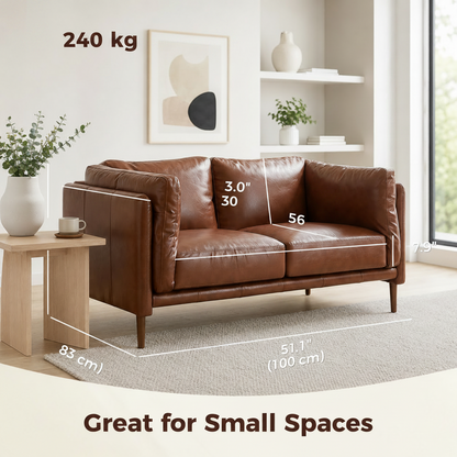 59 Inch Brown PU Leather Loveseat Sofa Wide Seat