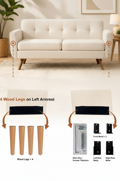 65 Inch Button Tufted Loveseat Sofa Small Space