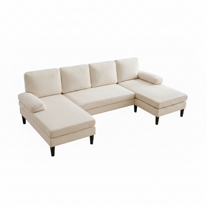 101 Inch Chenille U Shaped Sectional Sofa Double Chaise