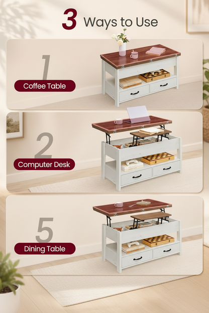 Honey Brown Lift Top Coffee Table With Drawers