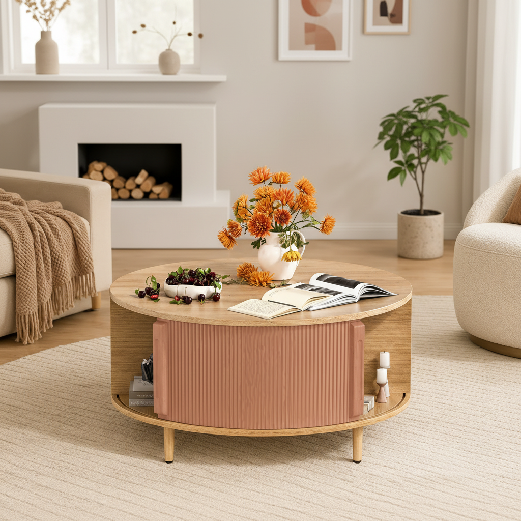 31.5 Inch Round Lift Top Coffee Table Storage Design