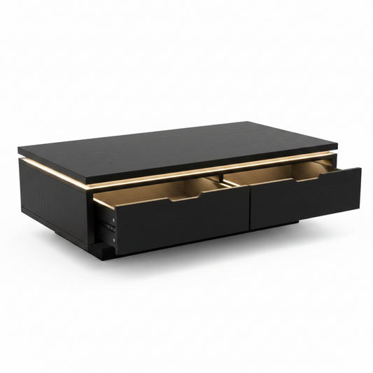 Grey High Gloss LED Coffee Table With Drawers