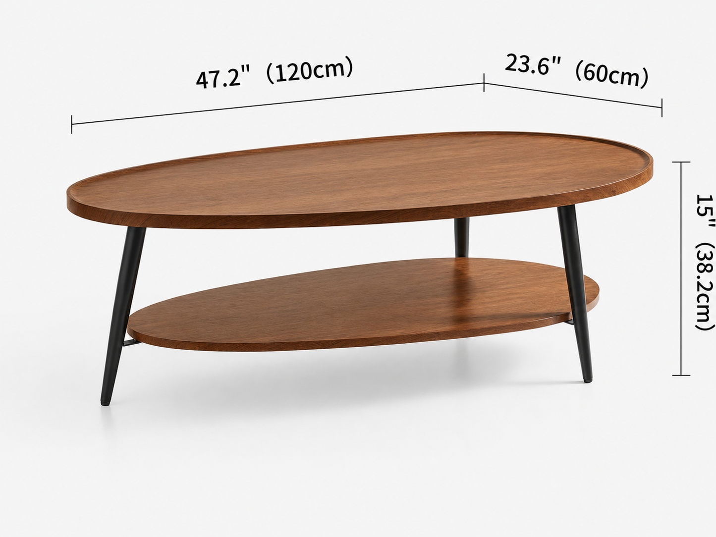 47 Inch Espresso Oval Double Layer Coffee Table