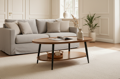 47 Inch Espresso Oval Double Layer Coffee Table