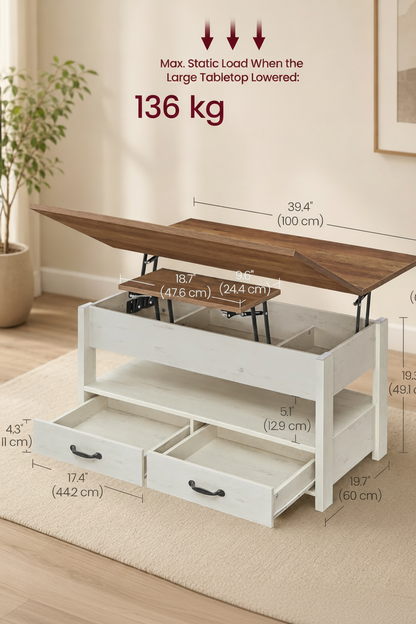 Honey Brown Lift Top Coffee Table With Drawers