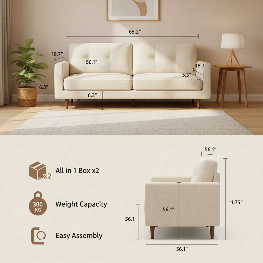 65 Inch Button Tufted Loveseat Sofa Small Space