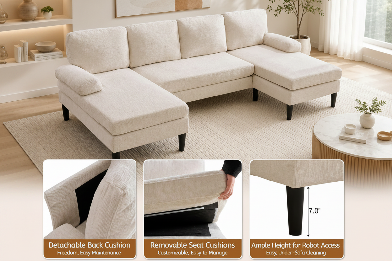 101 Inch Chenille U Shaped Sectional Sofa Double Chaise