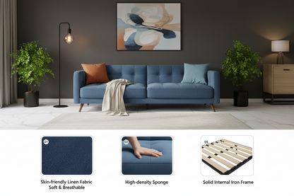 65.2 Inch Blue Button Tufted Loveseat Sofa