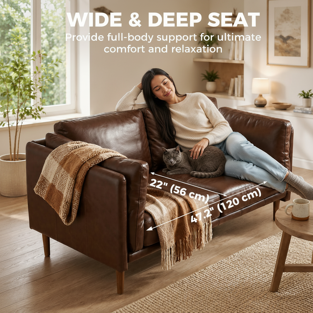 59 Inch Brown PU Leather Loveseat Sofa Wide Seat