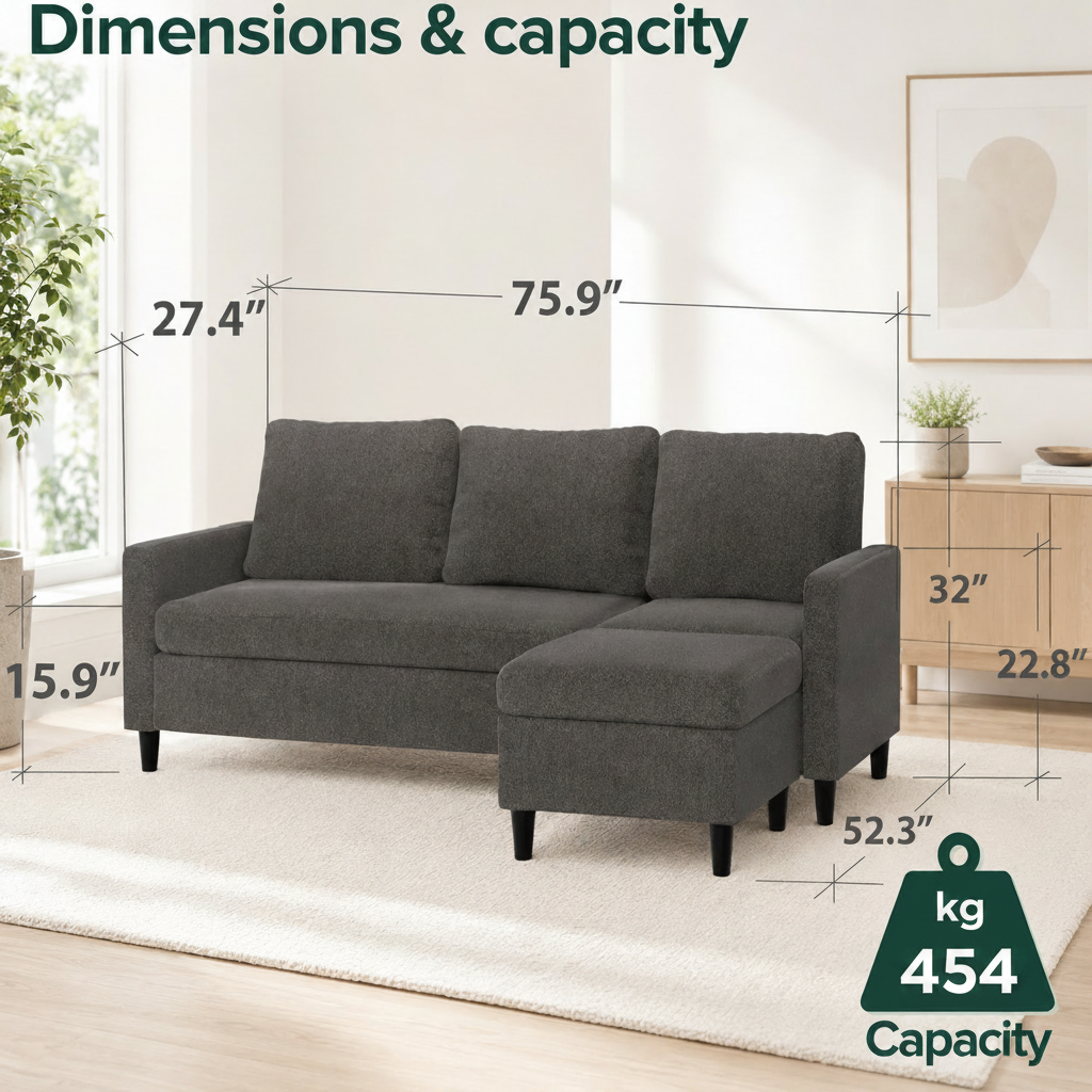 Dark Grey L Shaped Sectional Sofa Small Space