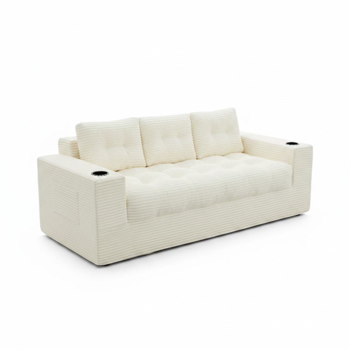 75 Inch Beige Cloud Sofa With Cup Holder Design