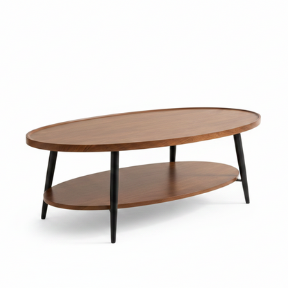 47 Inch Espresso Oval Double Layer Coffee Table