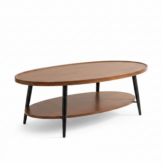 47 Inch Espresso Oval Double Layer Coffee Table
