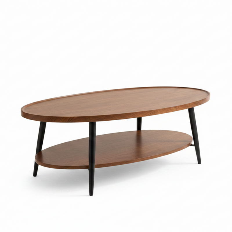 47 Inch Espresso Oval Double Layer Coffee Table