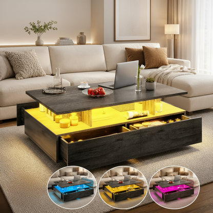 Grey High Gloss LED Coffee Table With Drawers