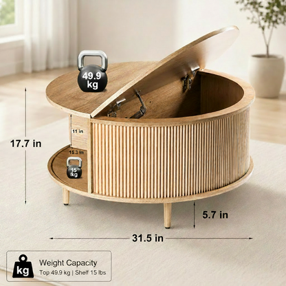31.5 Inch Round Lift Top Coffee Table Storage Design