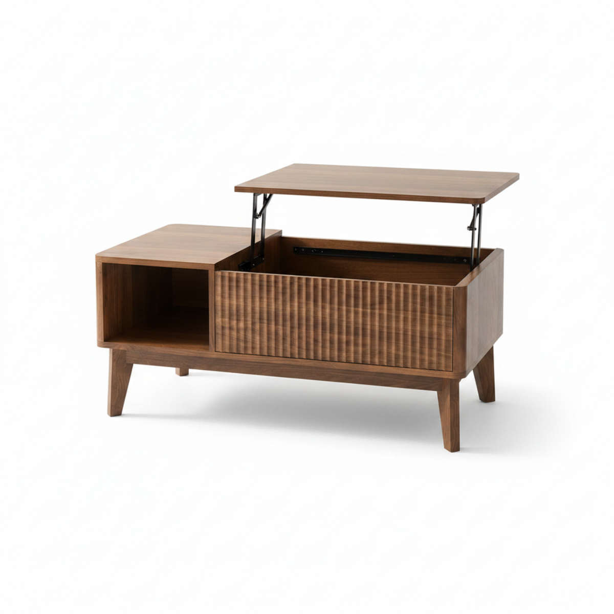 Walnut Fluted Lift Top Coffee Table Storage Design