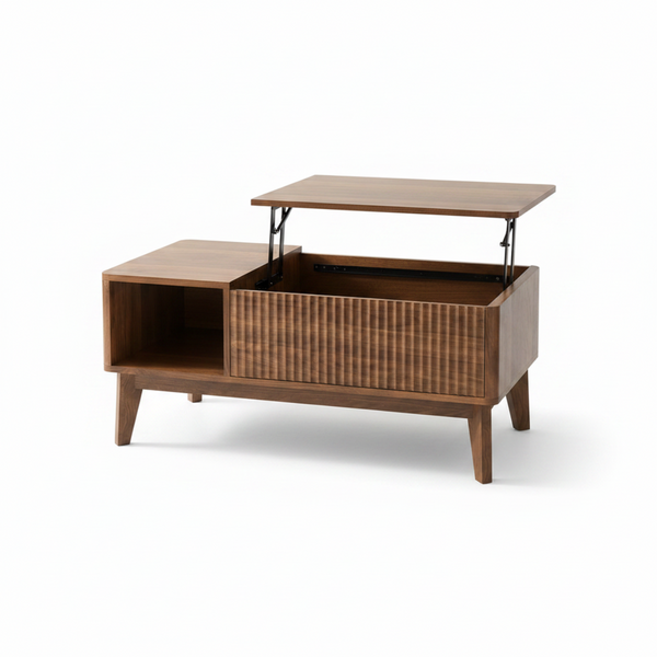 Walnut Fluted Lift Top Coffee Table Storage Design
